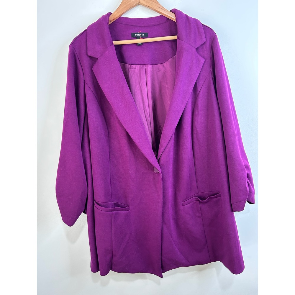 Torrid Womens Plus Size 5 Magenta Purple Ruched 3/4 Sleeve Open Front Blazer